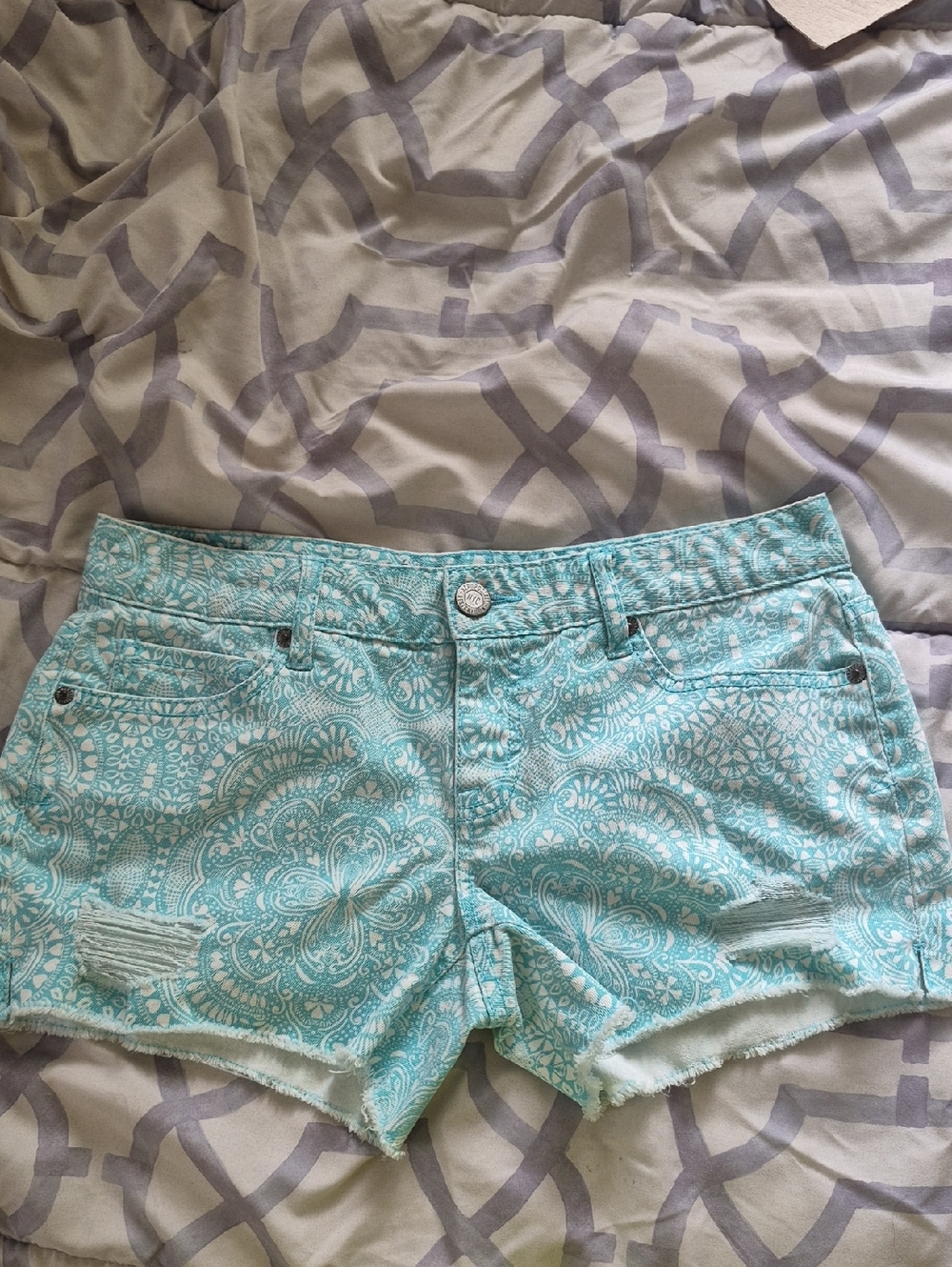 Aeropostle Aqua Paisley Denim Shorts